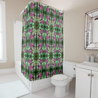 Pink Lady Slipper Orchid Flower Pair Abstract Shower Curtain