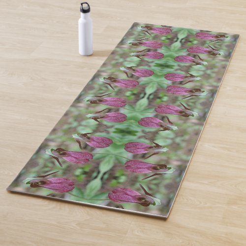 Pink Lady Slipper Orchid Flower Pair Abstract Yoga Mat