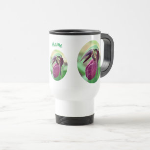 Pink Lady Slipper Orchid Flower Personalized Travel Mug