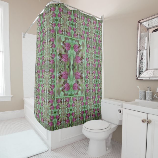 Pink Lady Slipper Orchid Flowers Abstract Shower Curtain (In Situ)