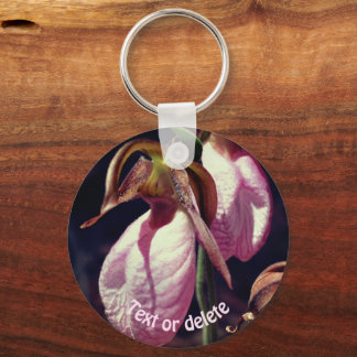 Pink Lady Slipper Orchid Flowers Personalized Keychain