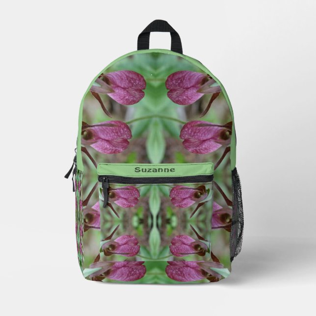 Pink Lady Slipper Orchid Flowers Personalized Printed Backpack (Front)