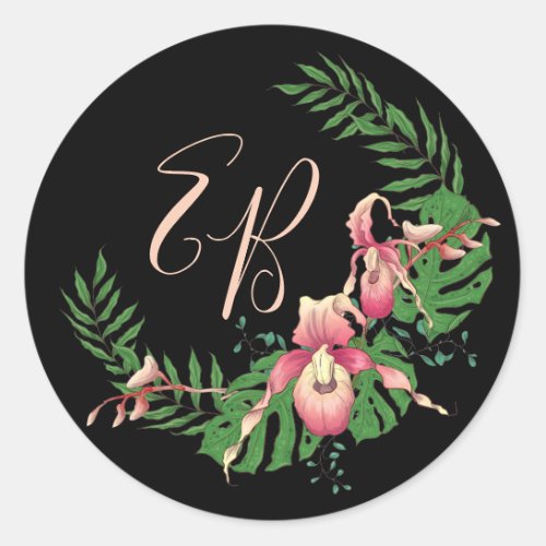 Pink Lady Slipper Orchid Initials Classic Round St Classic Round Sticker