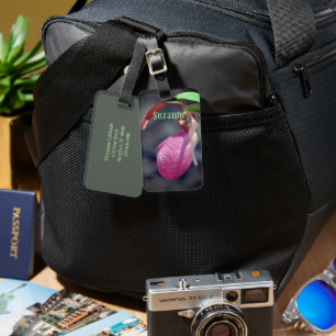 Pink Lady Slipper Orchid Raindrop Personalized Luggage Tag