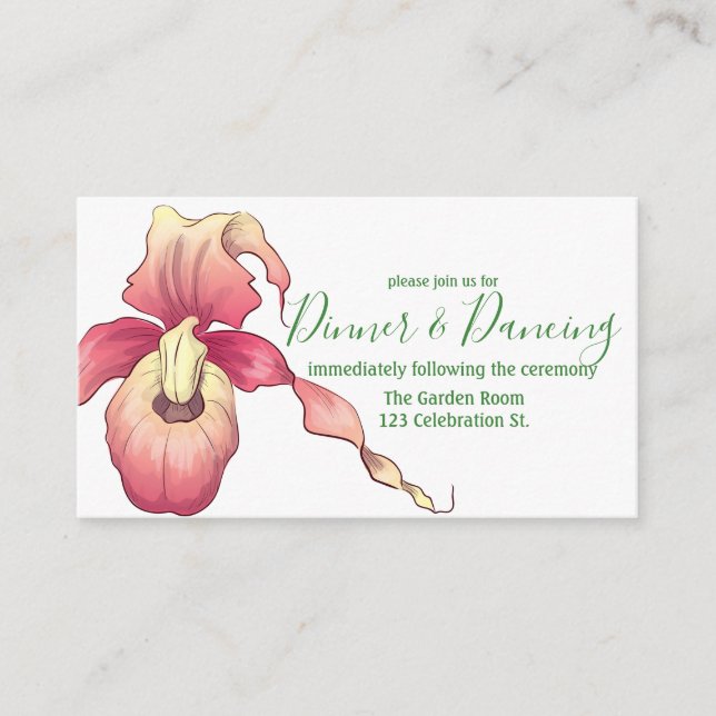 Pink Lady Slipper Orchid Reception Enclosure Card (Front)
