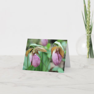 Pink Lady Slipper Orchids Flower Photography Note Card