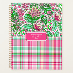 Pink Lady Slipper Plaid Folk Art Planner
