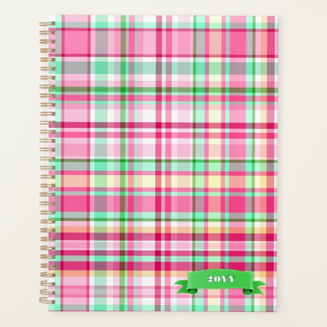 Pink Lady Slipper Plaid Planner (Front)