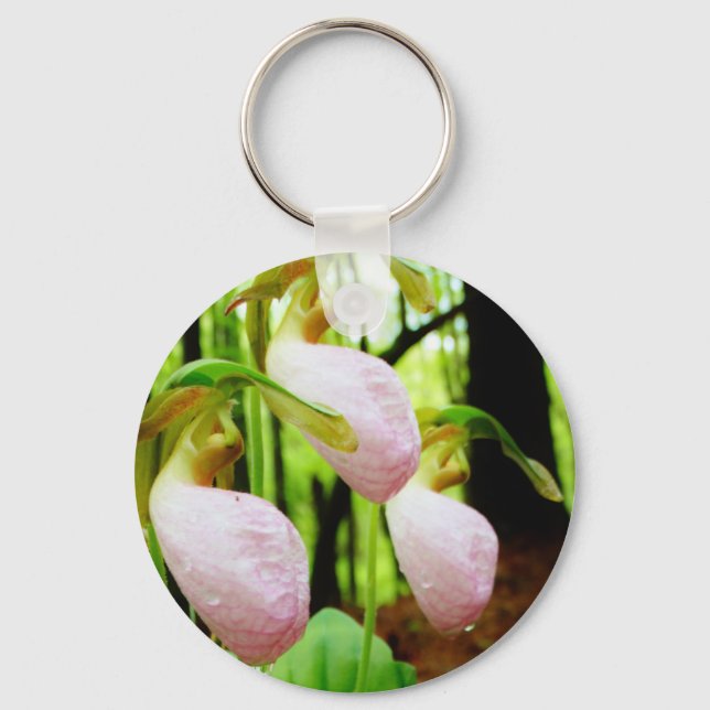Pink Lady Slipper wild Orchid Keychain (Front)