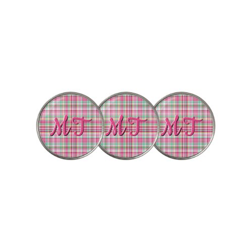 Pink Lady Slipper Wildflower Plaid Pink and Green Golf Ball Marker