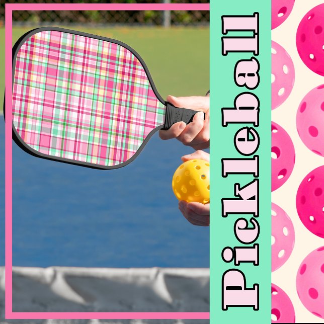 Pink Lady Slipper Wildflower Plaid Pink, Green Pickleball Paddle (Pink Lady Slipper Wildflower Inspired Pink, Green Pickleball Paddle)
