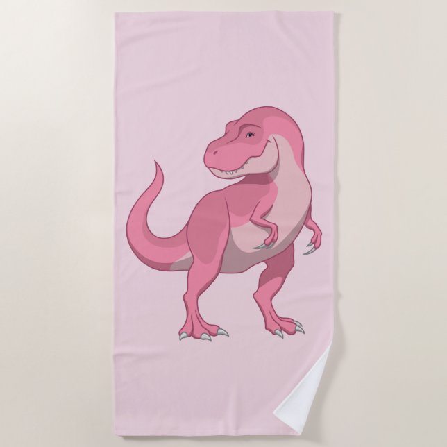 Pink Lady T-rex Dinosaur Beach Towel (Front)