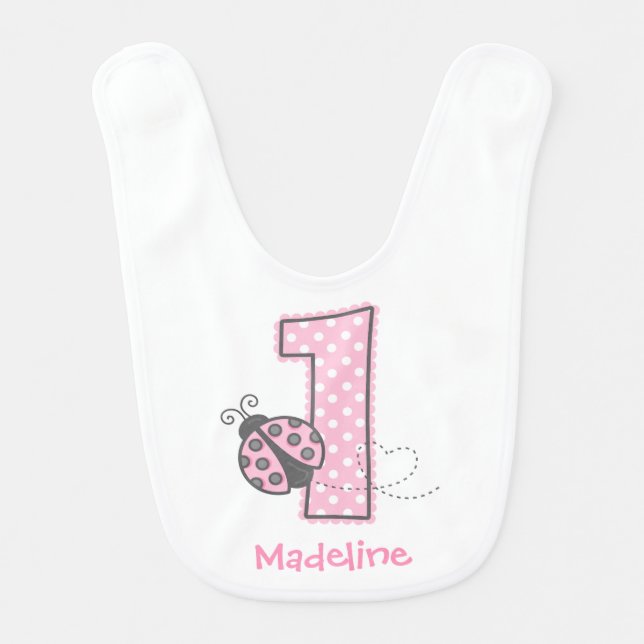 Pink Ladybug 1st Birthday Bib (Front)