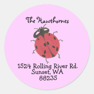 Pink ladybug address label