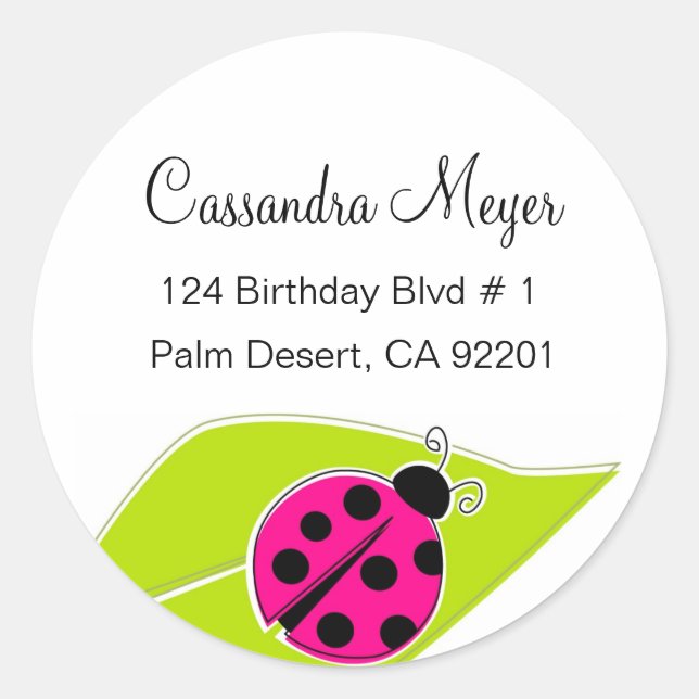 Pink Ladybug Address Labels (Front)