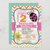 Pink Ladybug and Flower Girly Birthday Party Invitation (Front/Back)