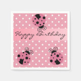 Pink Ladybug and Polka Dots Happy Birthday Napkins
