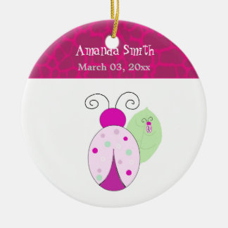 Pink Ladybug Baby First Christmas Ceramic Ornament