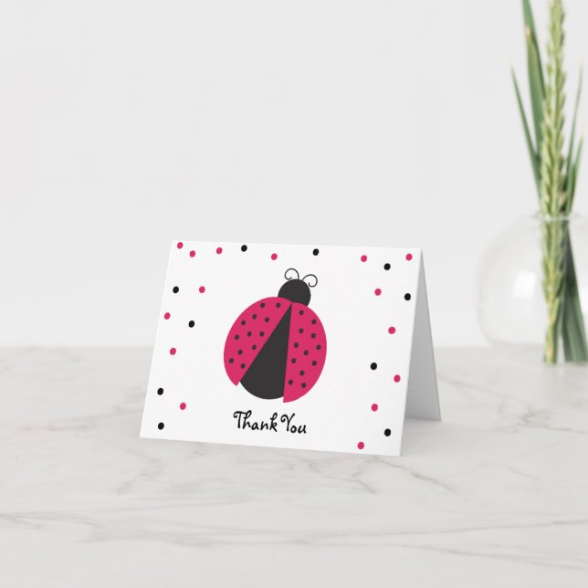 Pink Ladybug Baby Girl's Birthday Thank You Card (Front)