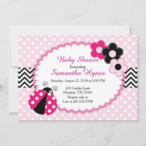 Pink Ladybug Baby ShowerBirthday Invitation
