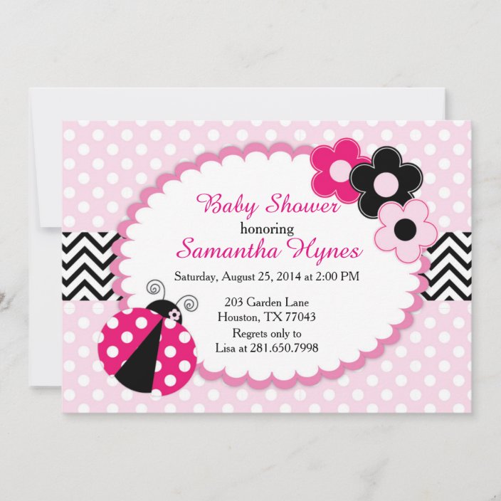 Pink Ladybug Baby Shower Birthday Invitation Zazzle Com