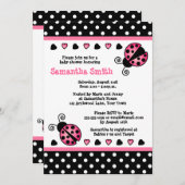 Pink Ladybug Baby Shower Black & White Polka Dots Invitation (Front/Back)
