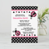 Pink Ladybug Baby Shower Black & White Polka Dots Invitation (Standing Front)