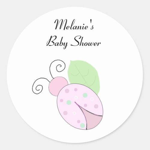 Pink Ladybug Baby Shower Classic Round Sticker