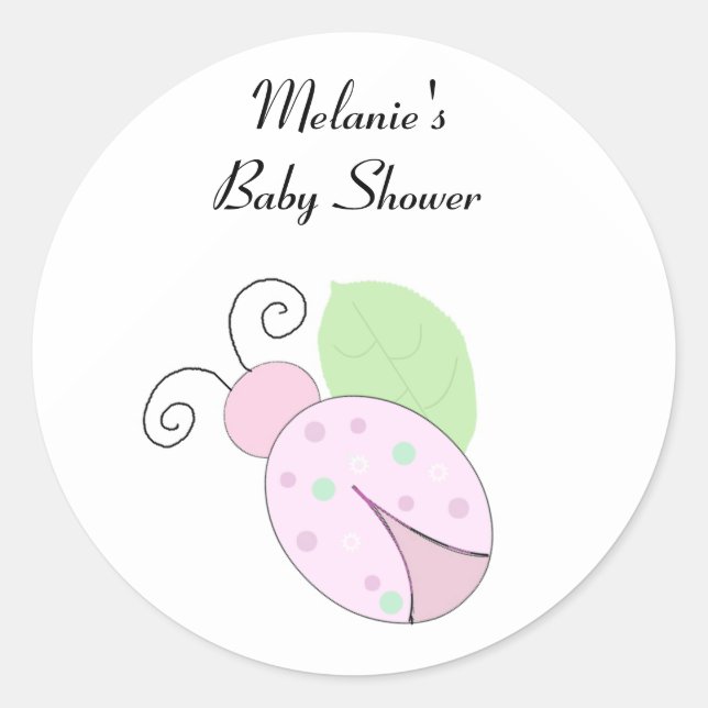 Pink Ladybug Baby Shower Classic Round Sticker (Front)