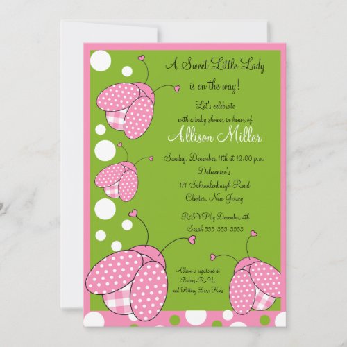 Pink Ladybug Baby Shower Personalized Announcements