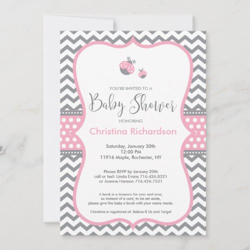 Pink Ladybug Baby Shower Invitation