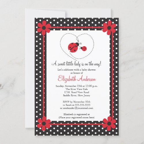 Pink Ladybug Baby Shower Invitation