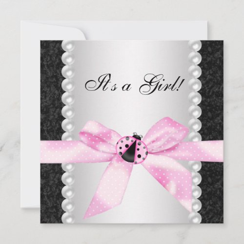 Pink Ladybug Baby Shower Invitations