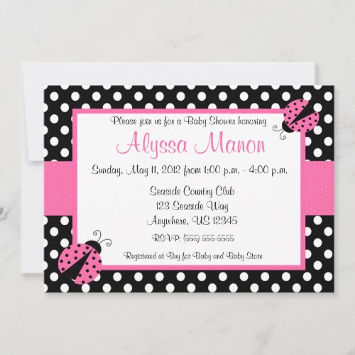 Pink Ladybug Baby Shower or Birthday Invitation