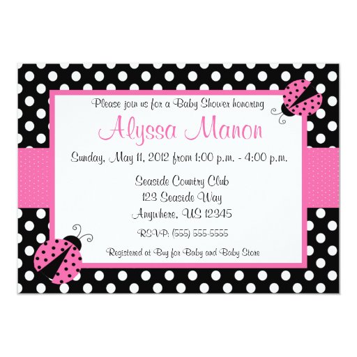 Pink Ladybug Baby Shower Invitations 6