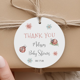 Pink Ladybug Baby Shower Thank You Favor Tags