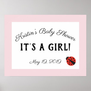 Pink ladybug baby shower welcome it’s a girl sign