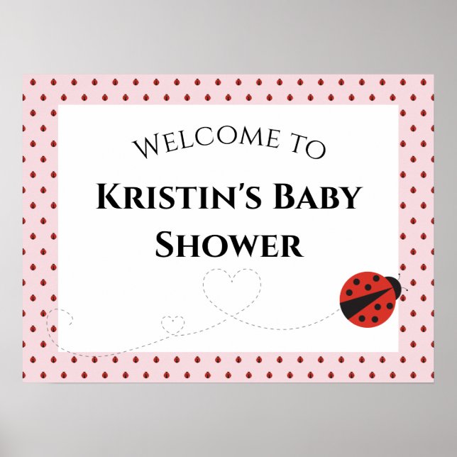 Pink Ladybug Baby Shower Welcome Sign (Front)