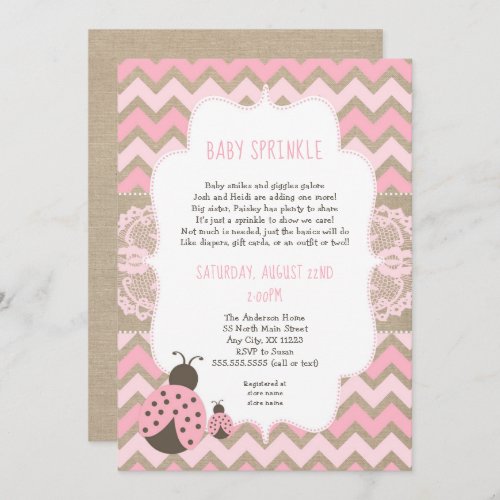 Pink Ladybug Baby Sprinkle girl baby shower Invitation