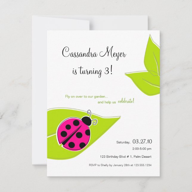 Pink Ladybug Birthday Invitation (Front)