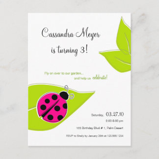 Pink Ladybug Birthday Invitation