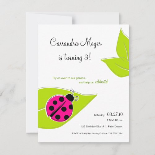 Pink Ladybug Birthday Invitation
