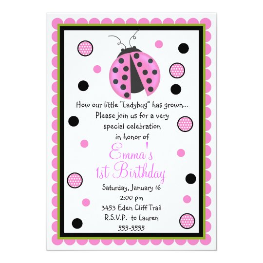 Pink Ladybug Birthday Invitations