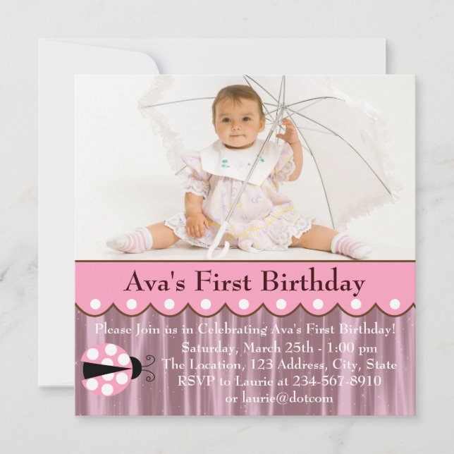 Pink Ladybug Birthday Party Invitation (Front)