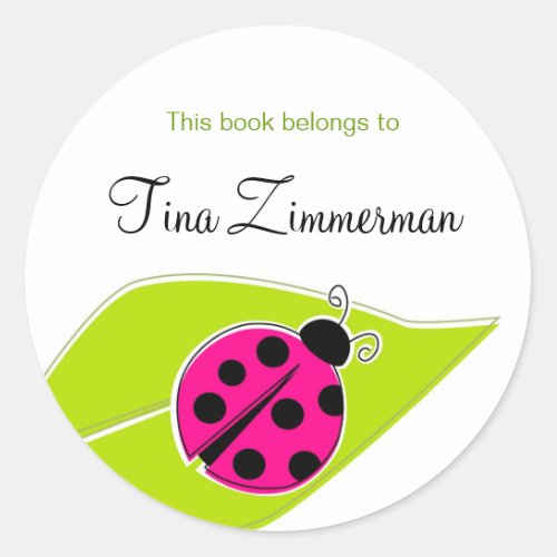 Pink Ladybug Bookplate Labels