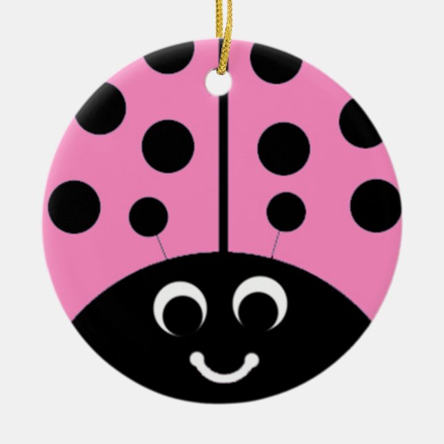 pink ladybug ceramic ornament (Front)