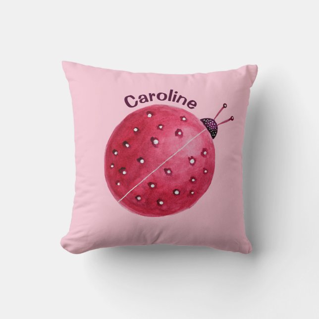 Pink Ladybug Cute Girl Name Throw Pillow (Front)