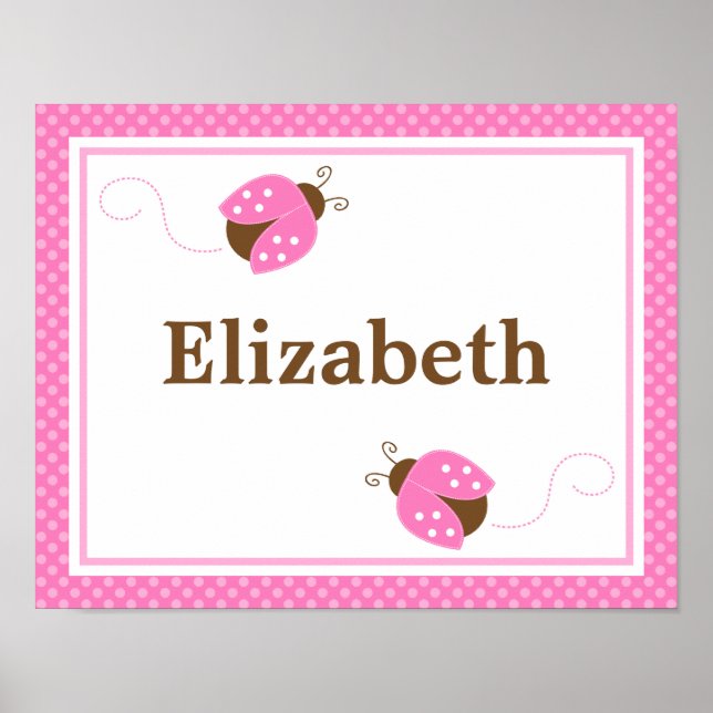 Pink Ladybug Dots Personalized Name Wall Art (Front)