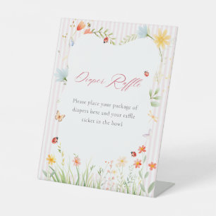 Pink Ladybug Floral Garden Diaper Raffle Pedestal Sign