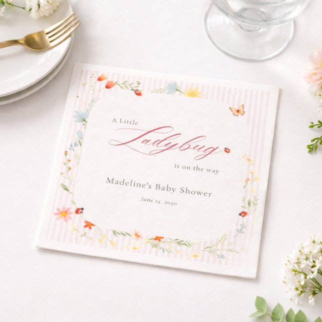 Pink Ladybug Garden Floral Baby Shower Napkins (Creator Uploaded)